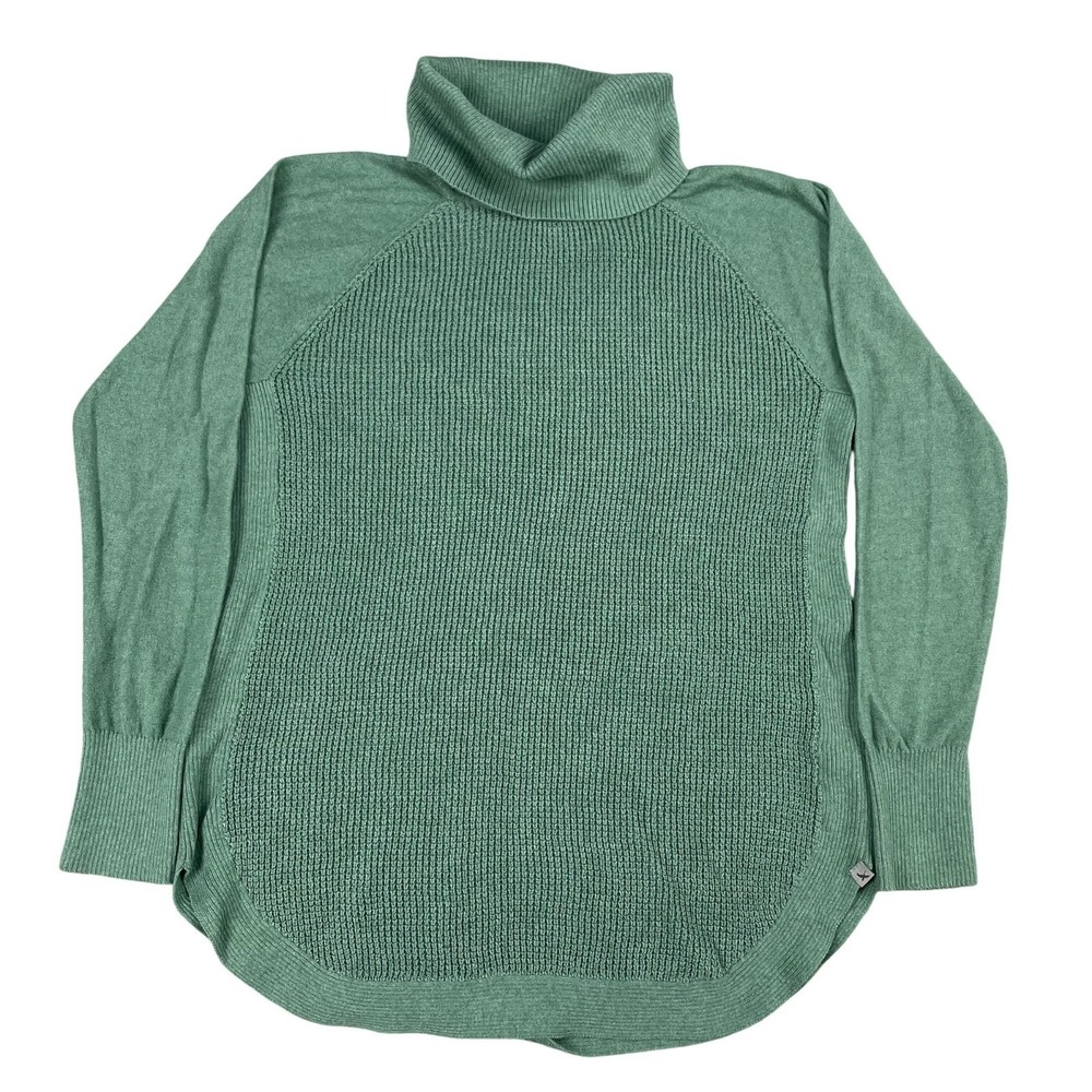 Eddie Bauer Womens Green Waffle Knit Turtleneck Sweater Sz Medium